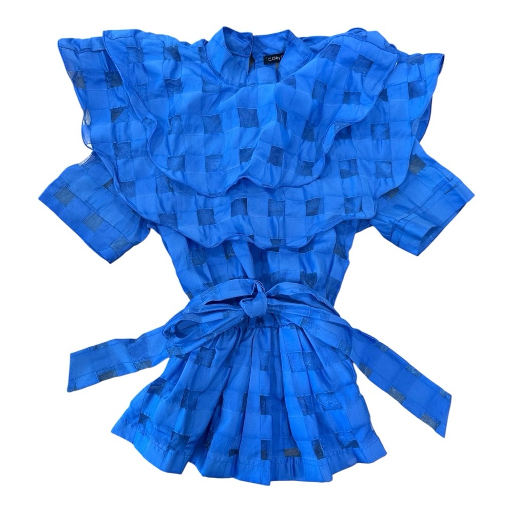 CQ By CQ |β Small | Unique Blue Ruffle High Neck Blouse